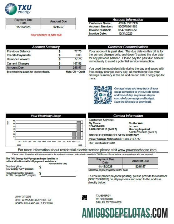 em branco Modelo de conta de serviços públicos de energia TXU dos EUA em formatos Word e PDF, versão 8